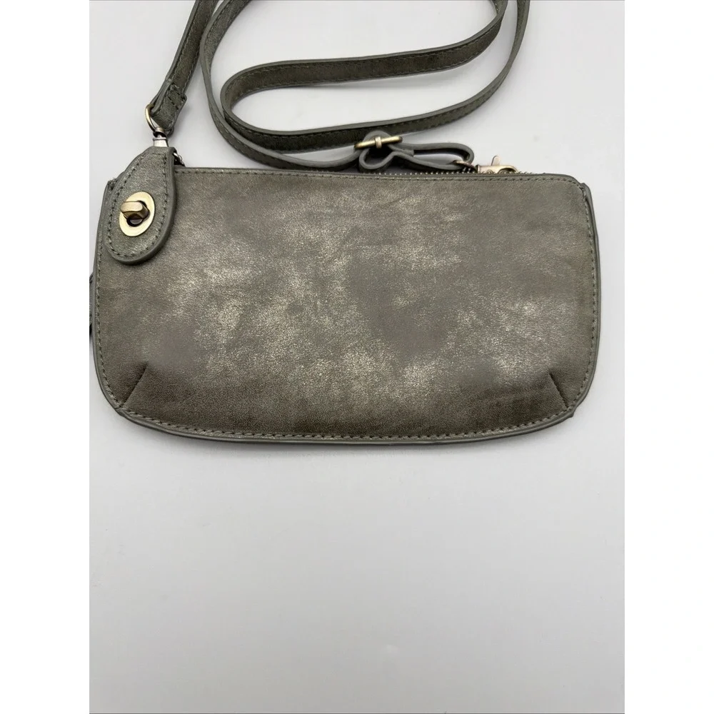 Joy Susan Crossbody Purse Wristlet Clutch Vegan Faux Leather Pewter EUC